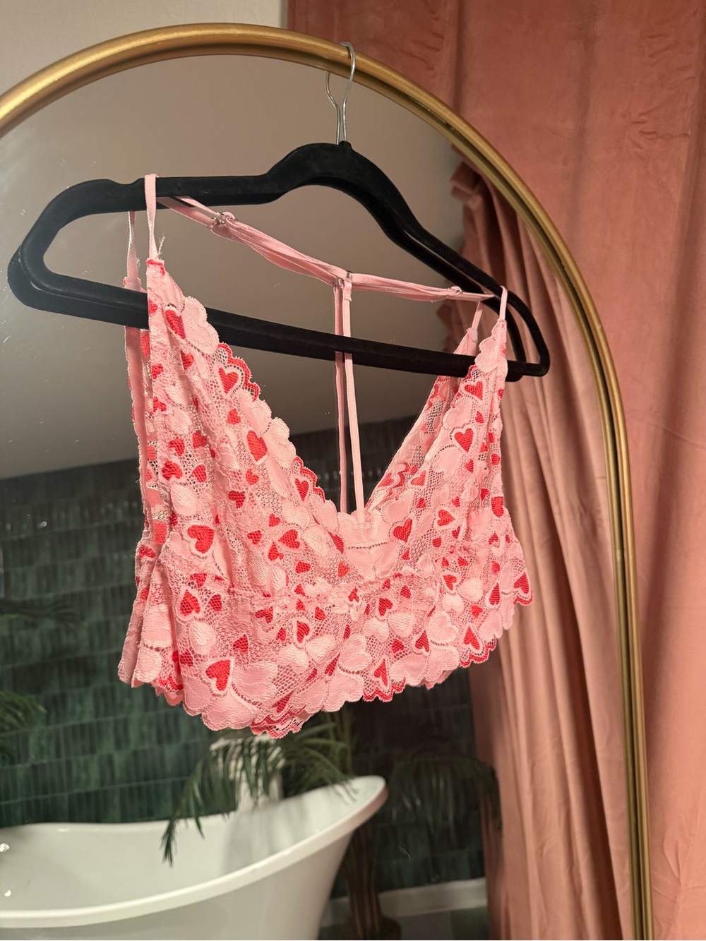 Dreamgirl Pink and Red Heart Lace Bralette